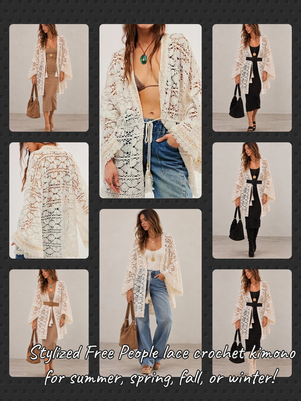 Free People Lace Crochet Kimono, Jacket, Swim Wrap, Cover-up
